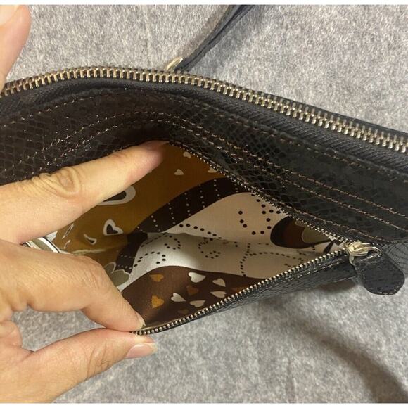 Brighton Purse Medium Black Faux Snack Skin Medium Shoulder Purse Clutch - Picture 7 of 13